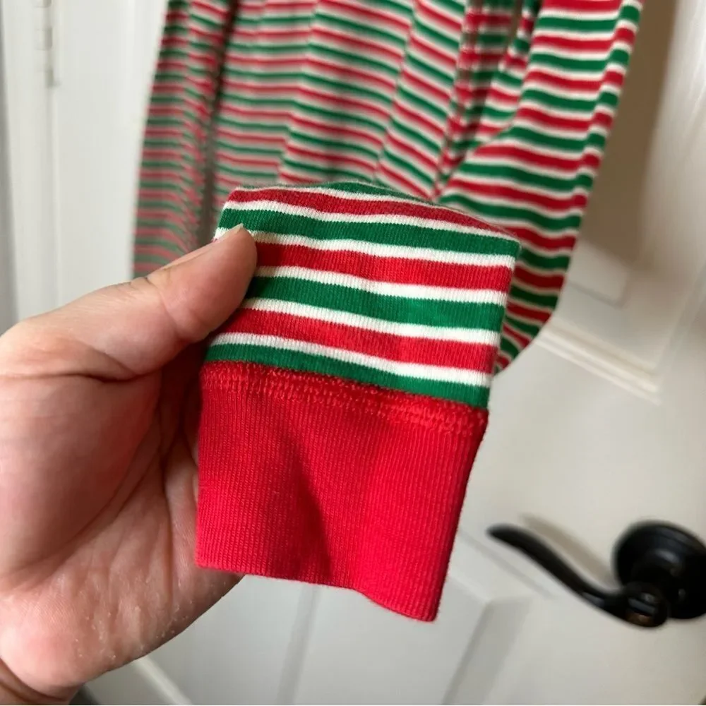 Hanna Andersson Moon & Back Holiday Green Red Striped Long John PJ Set Sz 12